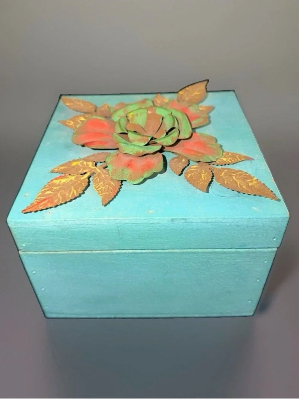 Trinket Box With Raised Floral And Leaf Design Turquoise Hobby Lobby